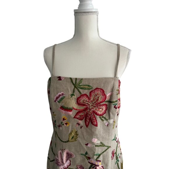 CARLISLE 100% Linen Floral Embroidered Dress and Matching Scarf Shawl - Picture 2 of 14